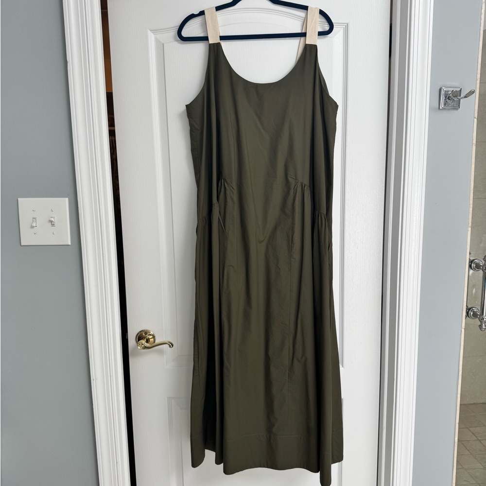Banana Republic Olive Parachute Maxi Dress with Cream Straps and Low Back